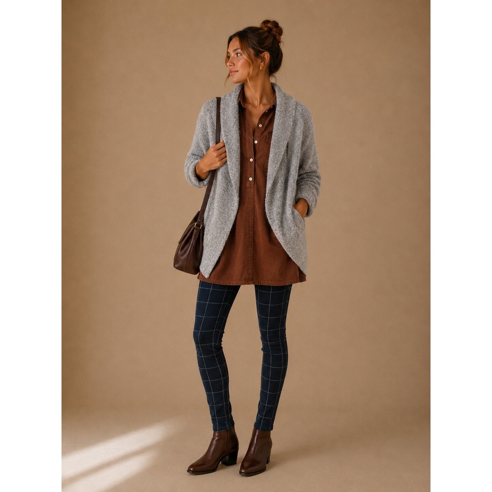 Loft Womens Heather Grey Marled Open Front Shawl Collar Cardigan Sweater‎ Size S